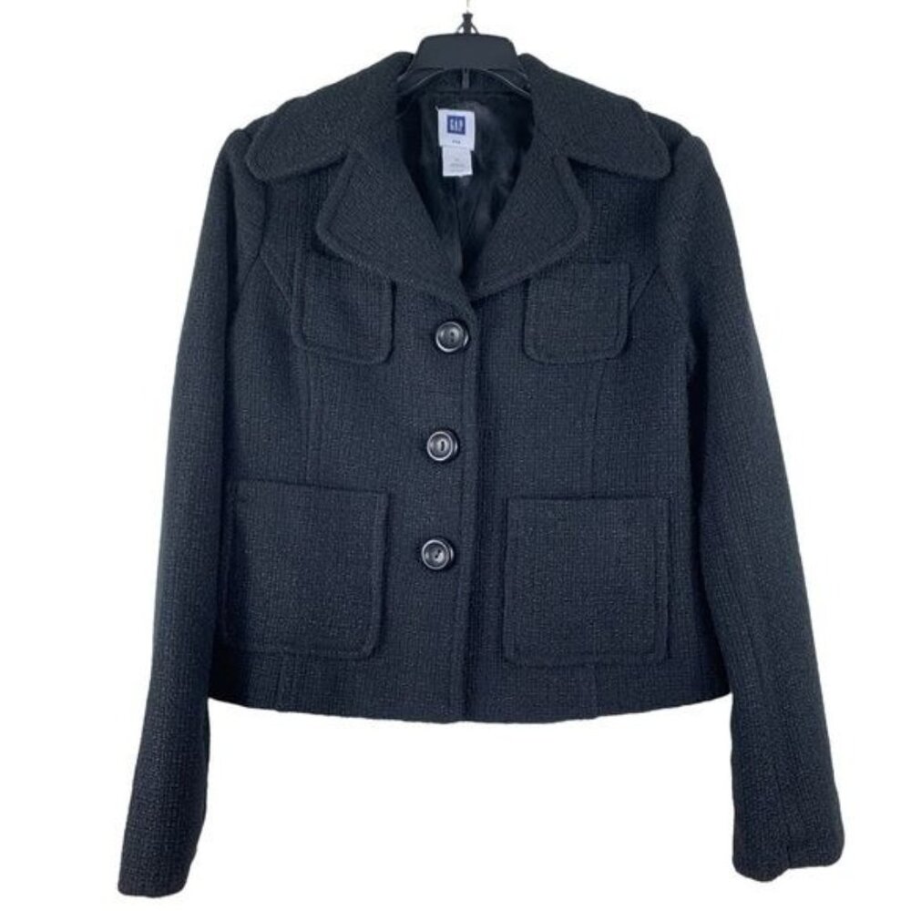 Gap Outlet Wool Blend Black Coat Y2K Textured Size 6 Preppy Old Money Academia